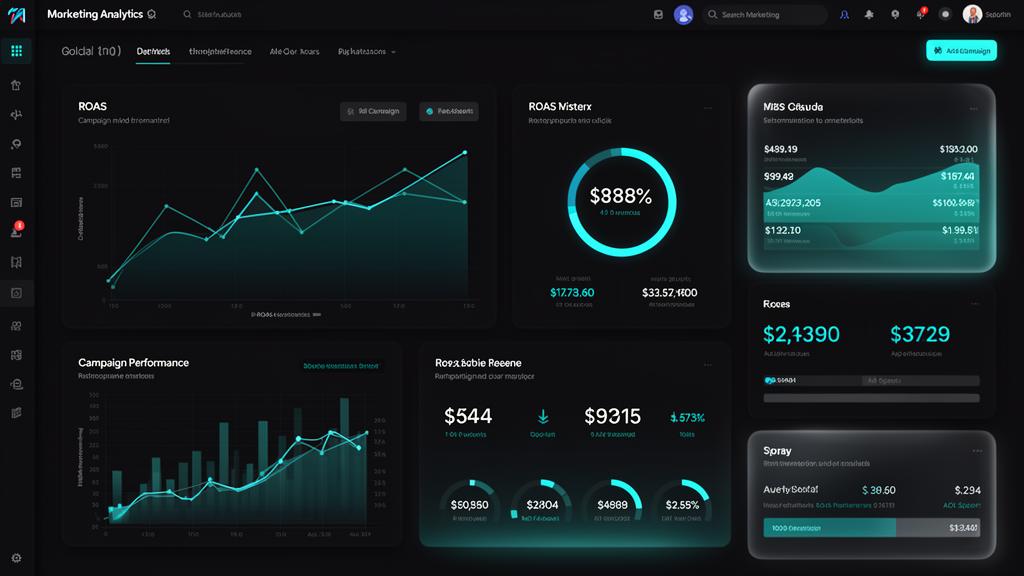 ROAS dashboard showing analytics and campaign performance metrics